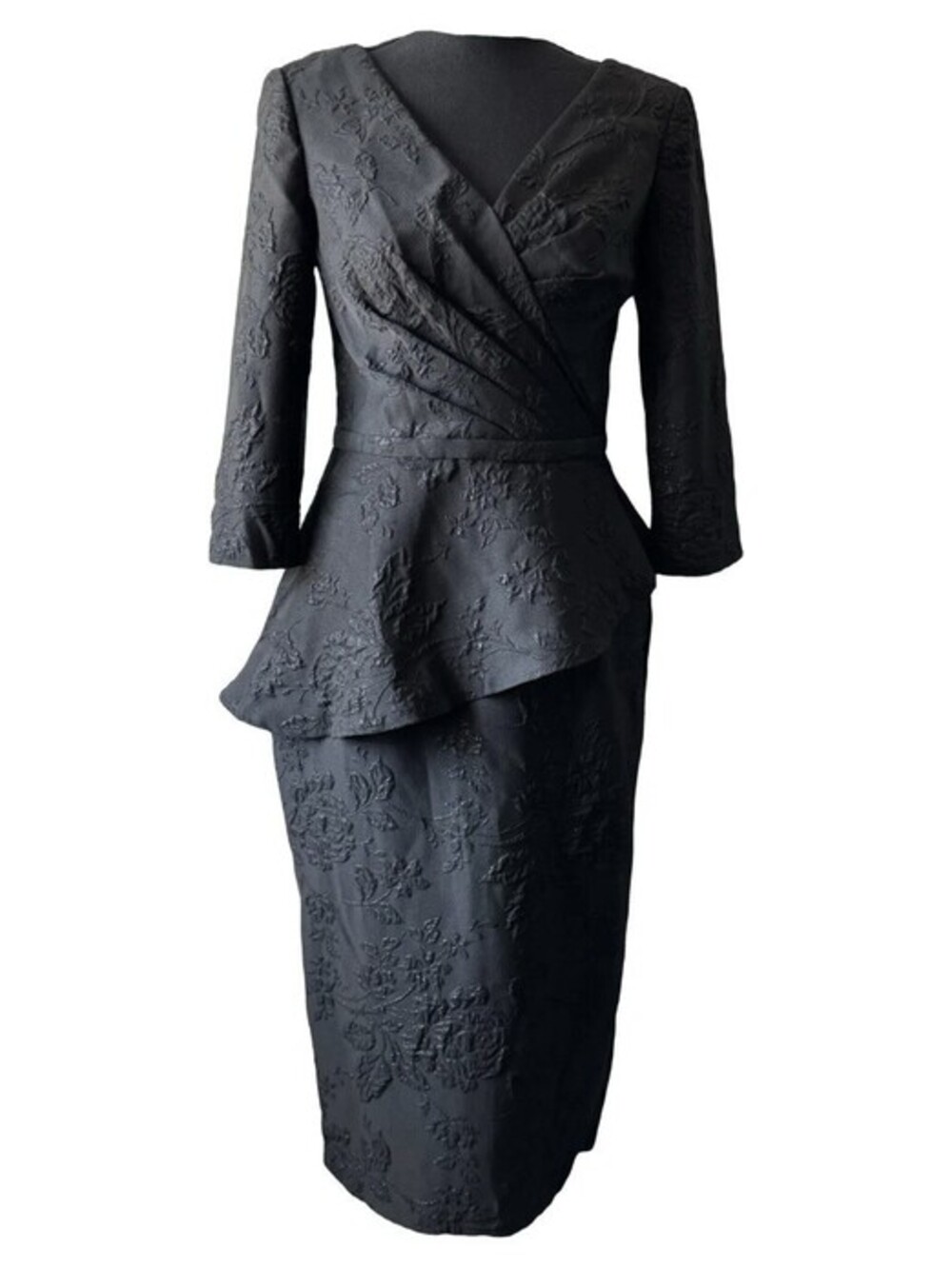 Oleg Cassini Black Embroidered Peplum Dress Size 12